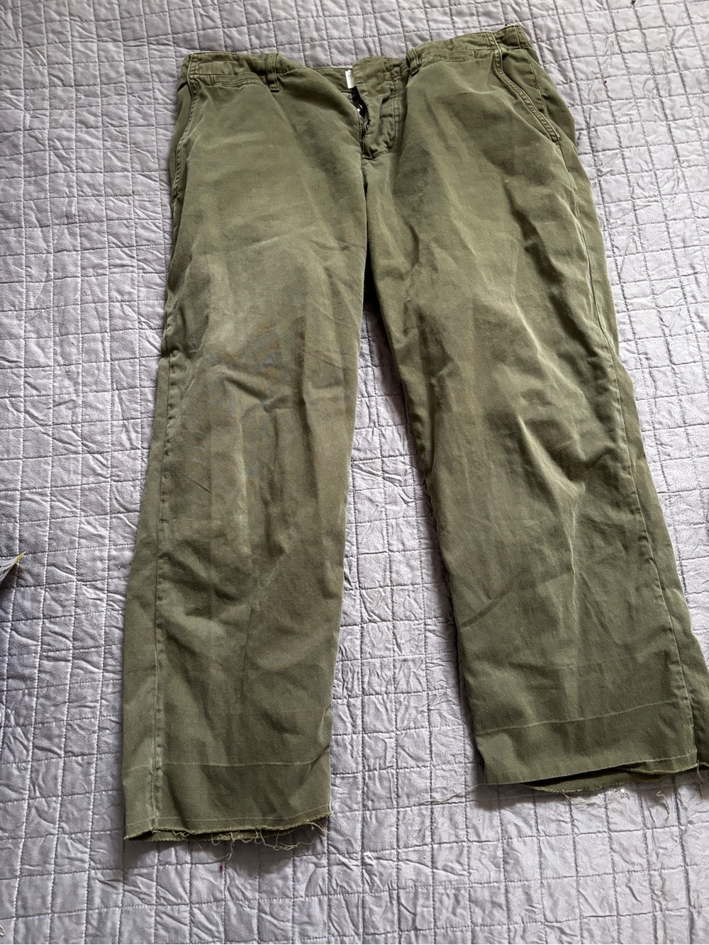 Frame button fly women’s Olive Green chino Casual Pants 28 raw hem